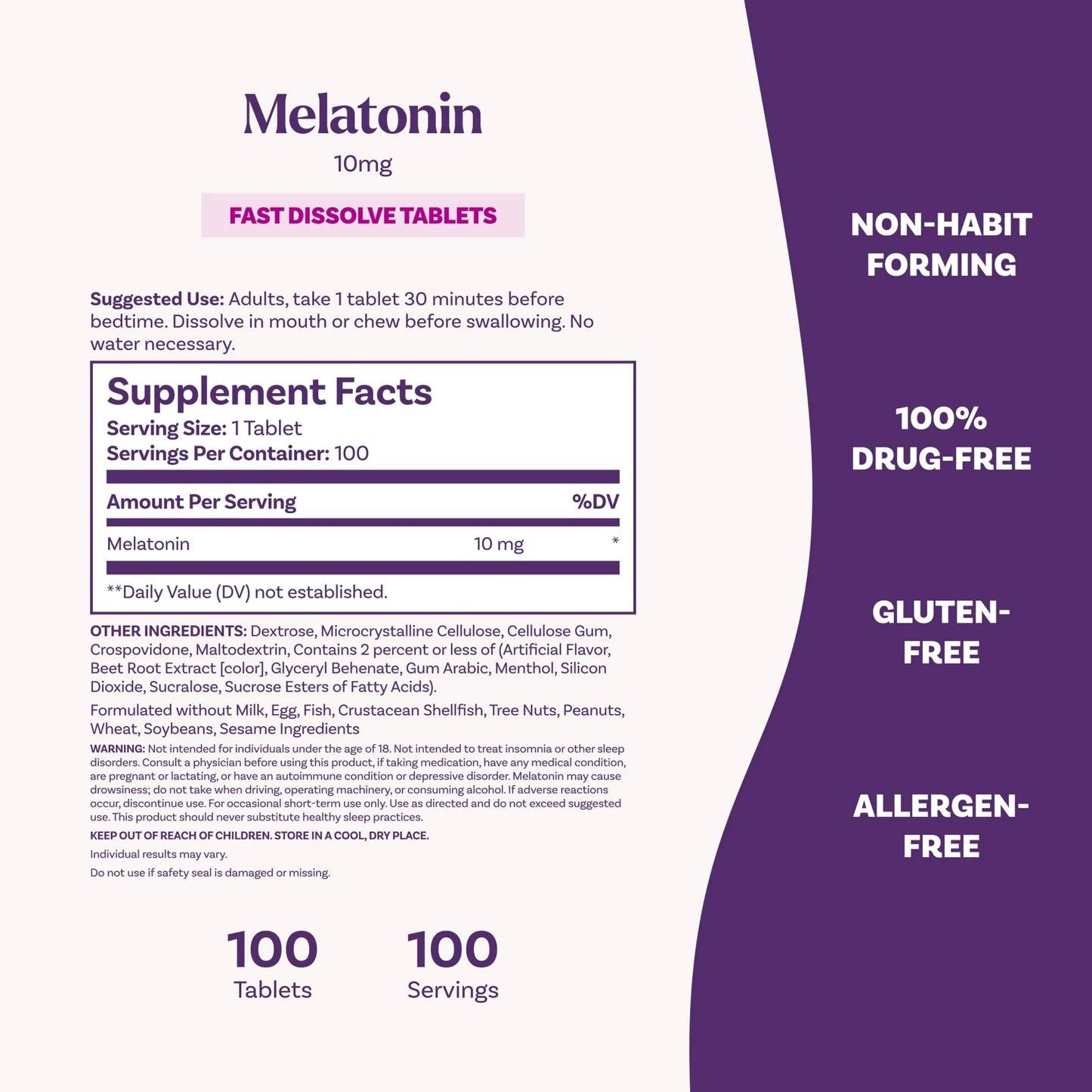 Comprimidos de melatonina de rápida disolución, 10 mg
