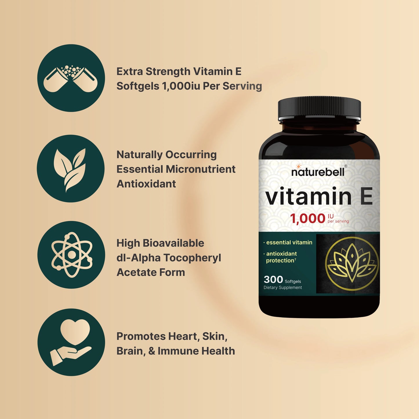 Cápsulas blandas de aceite de vitamina E, 1000 UI