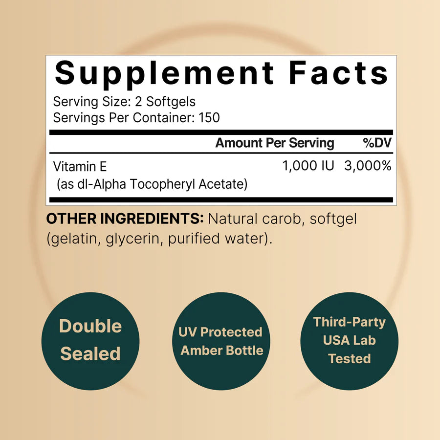 Cápsulas blandas de aceite de vitamina E, 1000 UI