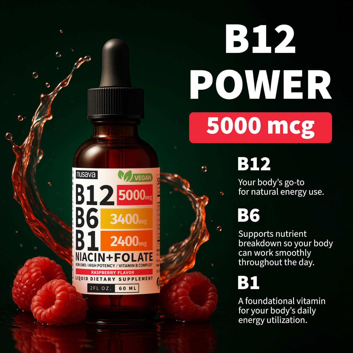 Gotas líquidas de vitamina B12 y B6,  B1